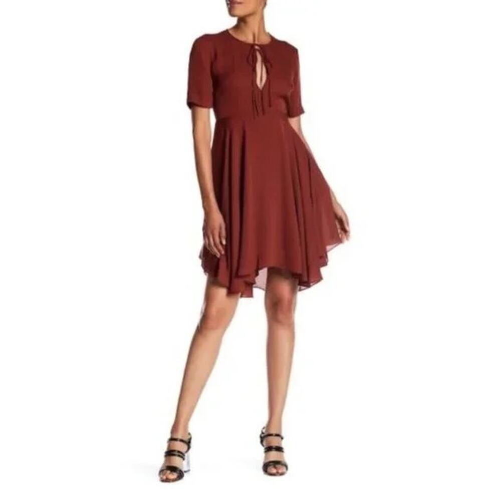 A.L.C. Sosta Silk V-Neck Tie-Front  Short Sleeve Mini Dress Red Size 4